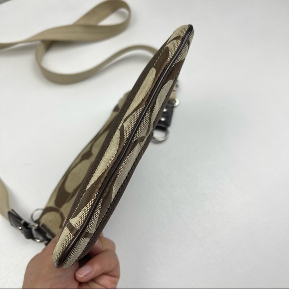 Coach Brown Signature Jacquard Stripe Crossbody Bag Purse Adjustable Strap - Picture 5 of 10
